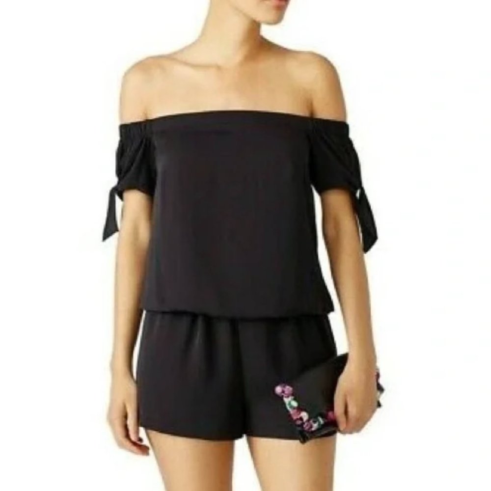 Amanda Uprichard Black Desiree Off Shoulder Romper, Size Small